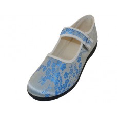 T2-113L-X - Wholesale Women's "EasyUSA" Satin Brocade Plum Flower Upper Mary Jane Shoes ( *Lt. Blue Color )
